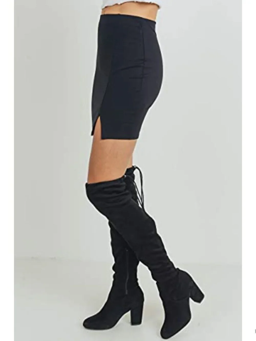 Women's Bodycon Mini Skirt with Slit - Lightweight Stretchy Jersey Knit